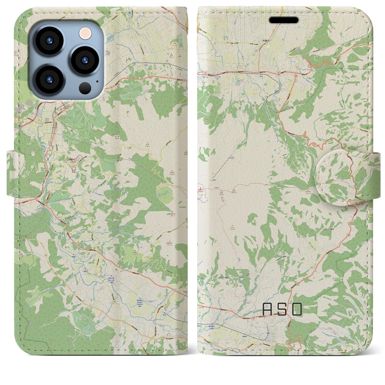【阿蘇】地図柄iPhoneケース（手帳両面タイプ・ナチュラル）iPhone 13 Pro Max 用