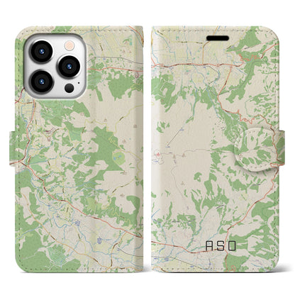 【阿蘇（熊本県）】地図柄iPhoneケース（手帳タイプ）ナチュラル・iPhone 13 Pro 用