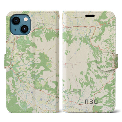 【阿蘇（熊本県）】地図柄iPhoneケース（手帳タイプ）ナチュラル・iPhone 13 用