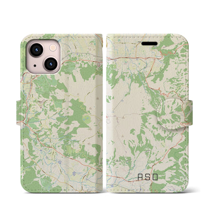 【阿蘇（熊本県）】地図柄iPhoneケース（手帳タイプ）ナチュラル・iPhone 13 mini 用