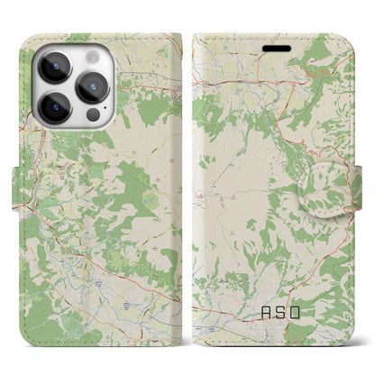 【阿蘇（熊本県）】地図柄iPhoneケース（手帳タイプ）ナチュラル・iPhone 14 Pro 用