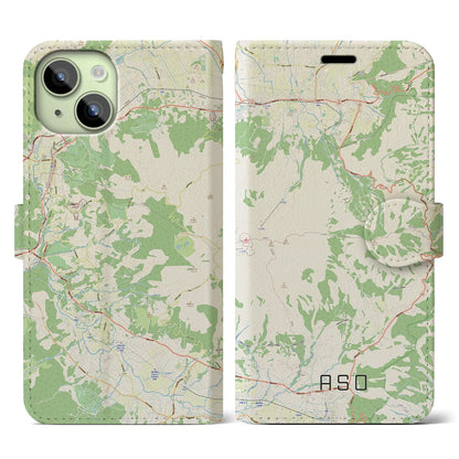 【阿蘇（熊本県）】地図柄iPhoneケース（手帳タイプ）ナチュラル・iPhone 15 用