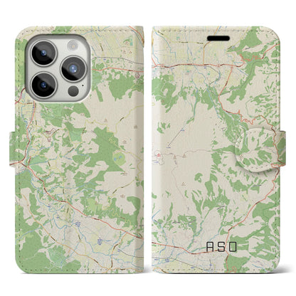 【阿蘇（熊本県）】地図柄iPhoneケース（手帳タイプ）ナチュラル・iPhone 15 Pro 用