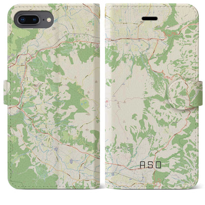 【阿蘇（熊本県）】地図柄iPhoneケース（手帳タイプ）ナチュラル・iPhone 8Plus /7Plus / 6sPlus / 6Plus 用