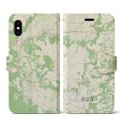 【阿蘇（熊本県）】地図柄iPhoneケース（手帳タイプ）ナチュラル・iPhone XS / X 用
