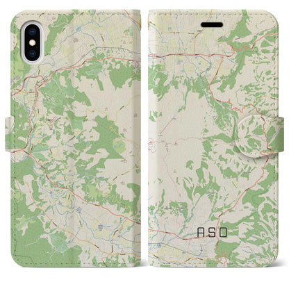 【阿蘇（熊本県）】地図柄iPhoneケース（手帳タイプ）ナチュラル・iPhone XS Max 用