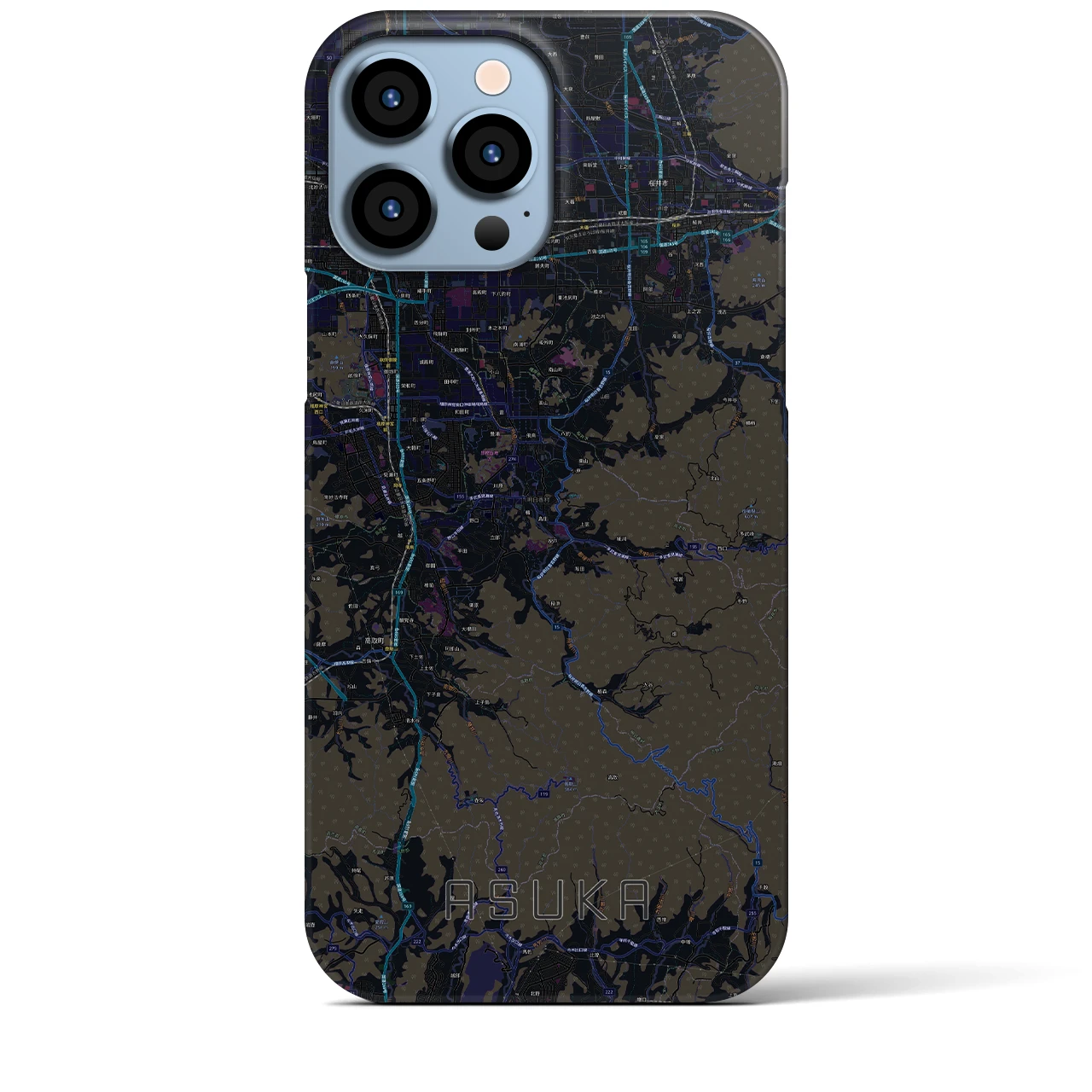 【明日香】地図柄iPhoneケース（バックカバータイプ・ブラック）iPhone 13 Pro Max 用