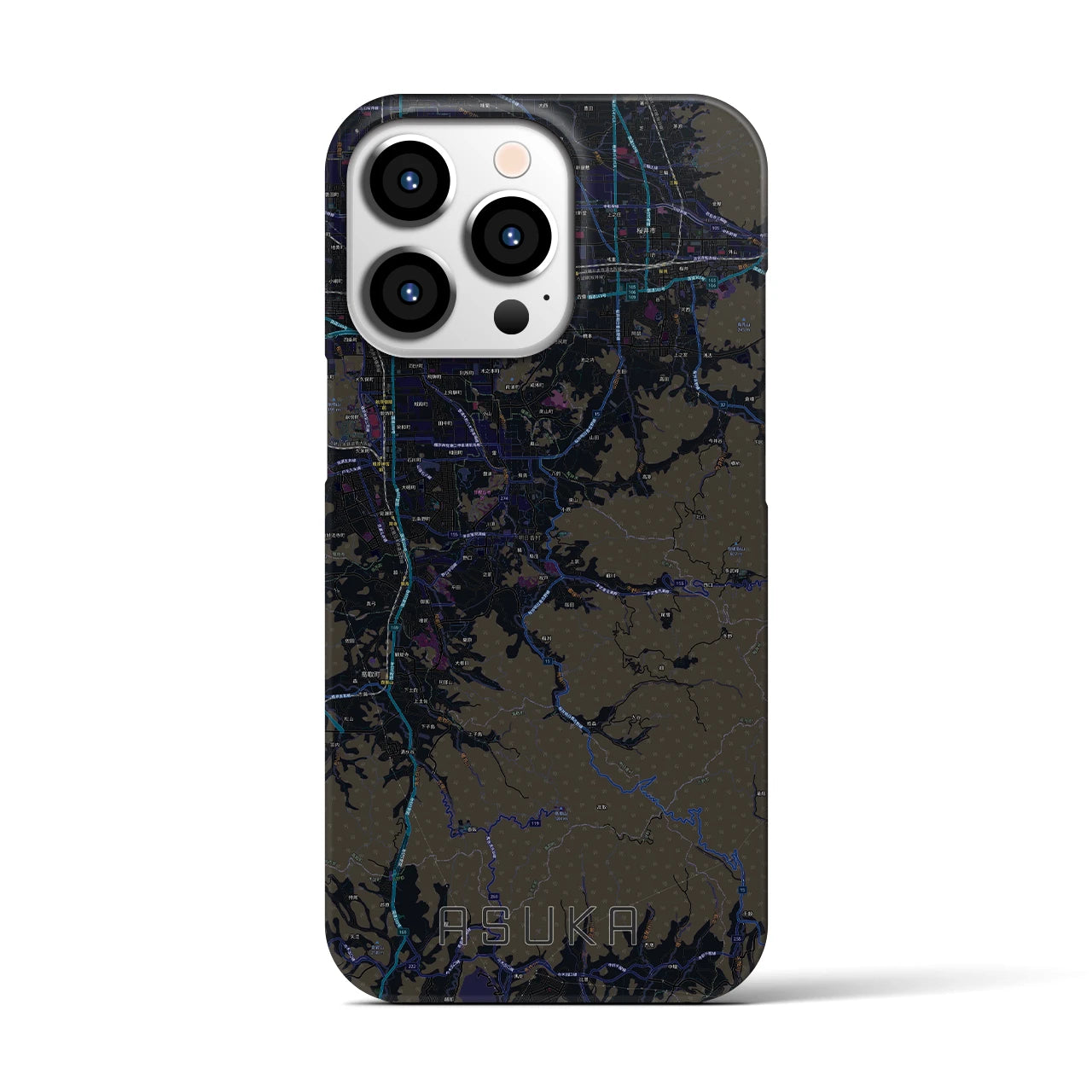 【明日香】地図柄iPhoneケース（バックカバータイプ・ブラック）iPhone 13 Pro 用