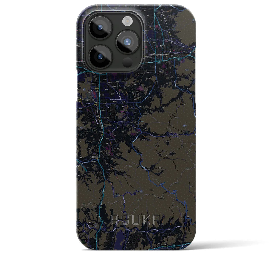 【明日香】地図柄iPhoneケース（バックカバータイプ・ブラック）iPhone 15 Pro Max 用