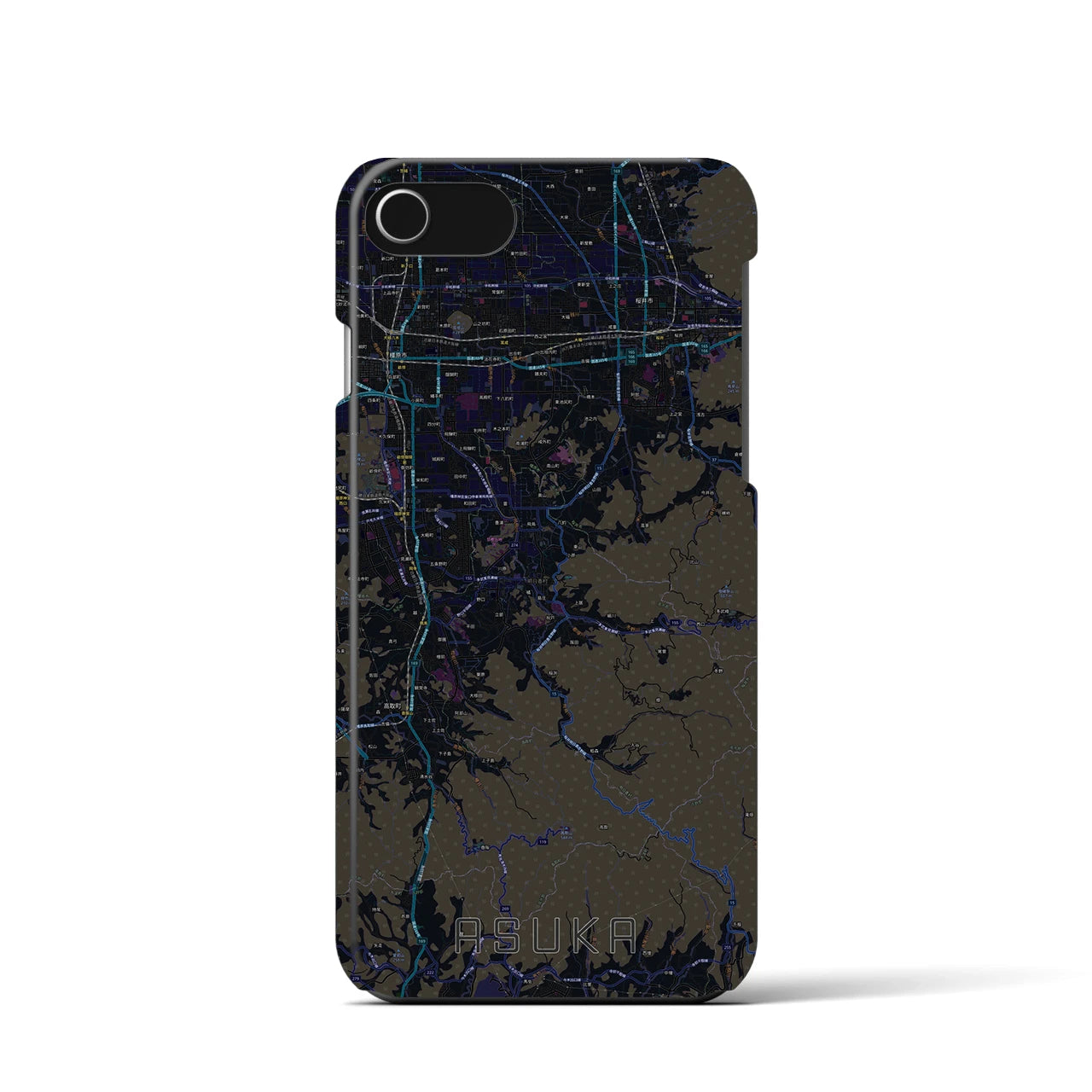【明日香】地図柄iPhoneケース（バックカバータイプ・ブラック）iPhone SE（第3 / 第2世代） / 8 / 7 / 6s / 6 用