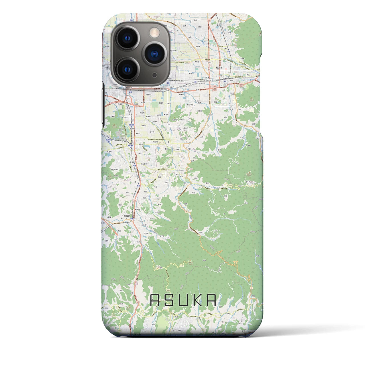【明日香】地図柄iPhoneケース（バックカバータイプ・ナチュラル）iPhone 11 Pro Max 用