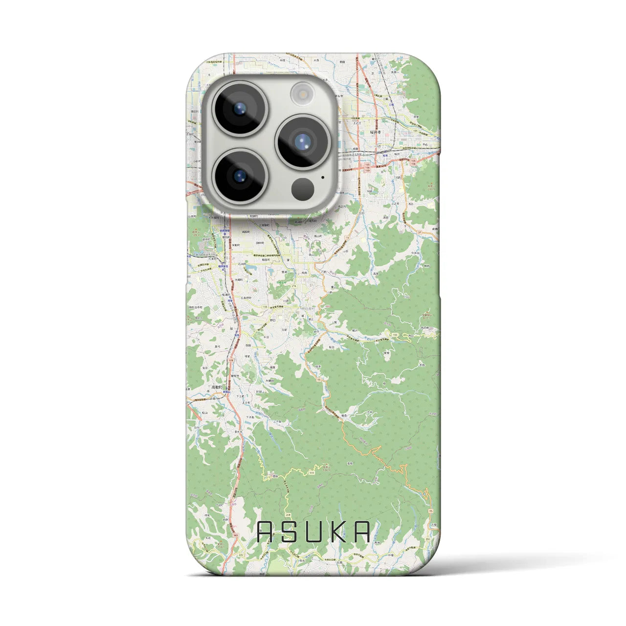 【明日香】地図柄iPhoneケース（バックカバータイプ・ナチュラル）iPhone 15 Pro 用