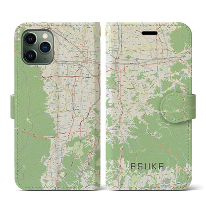 【明日香（奈良県）】地図柄iPhoneケース（手帳タイプ）ナチュラル・iPhone 11 Pro 用