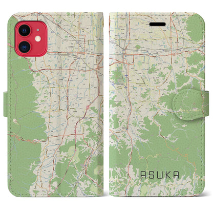 【明日香（奈良県）】地図柄iPhoneケース（手帳タイプ）ナチュラル・iPhone 11 用
