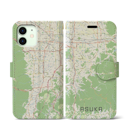 【明日香（奈良県）】地図柄iPhoneケース（手帳タイプ）ナチュラル・iPhone 12 mini 用