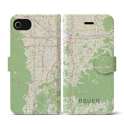 【明日香（奈良県）】地図柄iPhoneケース（手帳タイプ）ナチュラル・iPhone SE（第3 / 第2世代） / 8 / 7 / 6s / 6 用