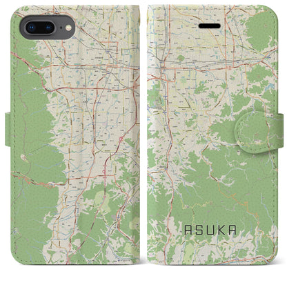 【明日香（奈良県）】地図柄iPhoneケース（手帳タイプ）ナチュラル・iPhone 8Plus /7Plus / 6sPlus / 6Plus 用