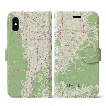 【明日香（奈良県）】地図柄iPhoneケース（手帳タイプ）ナチュラル・iPhone XS / X 用