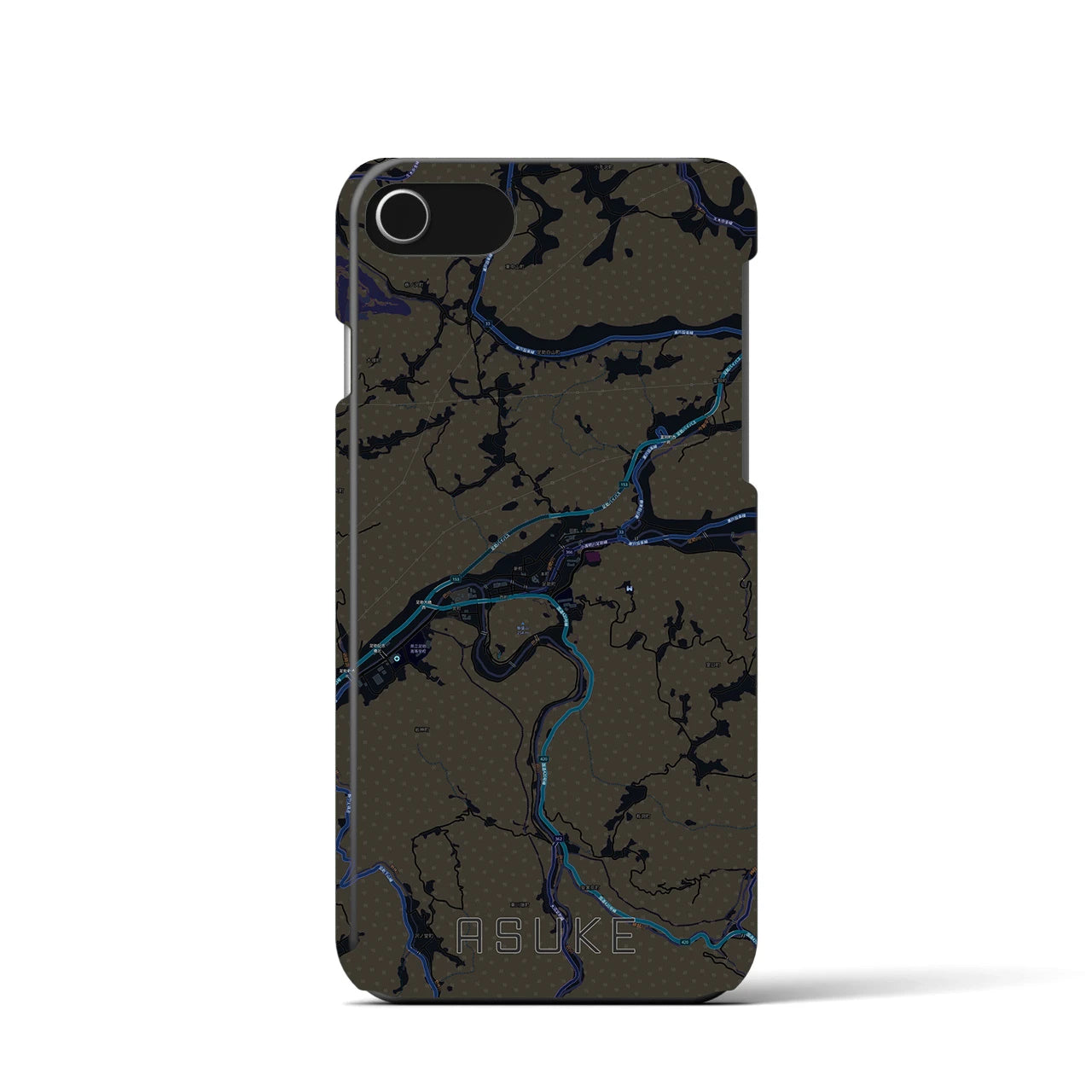 【足助】地図柄iPhoneケース（バックカバータイプ・ブラック）iPhone SE（第3 / 第2世代） / 8 / 7 / 6s / 6 用