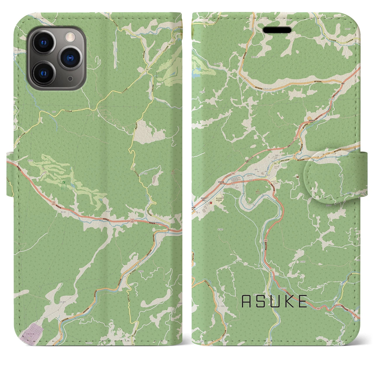 【足助】地図柄iPhoneケース（手帳両面タイプ・ナチュラル）iPhone 11 Pro Max 用