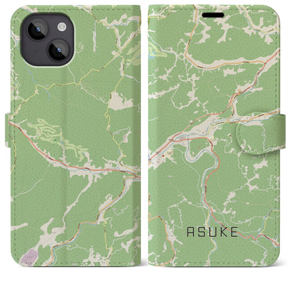 【足助（愛知県）】地図柄iPhoneケース（手帳タイプ）ナチュラル・iPhone 14 Plus 用