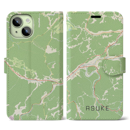 【足助（愛知県）】地図柄iPhoneケース（手帳タイプ）ナチュラル・iPhone 15 用