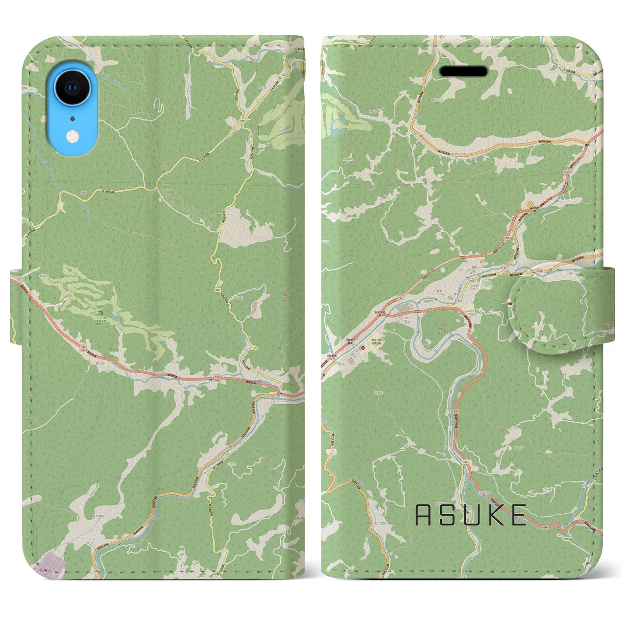 【足助】地図柄iPhoneケース（手帳両面タイプ・ナチュラル）iPhone XR 用