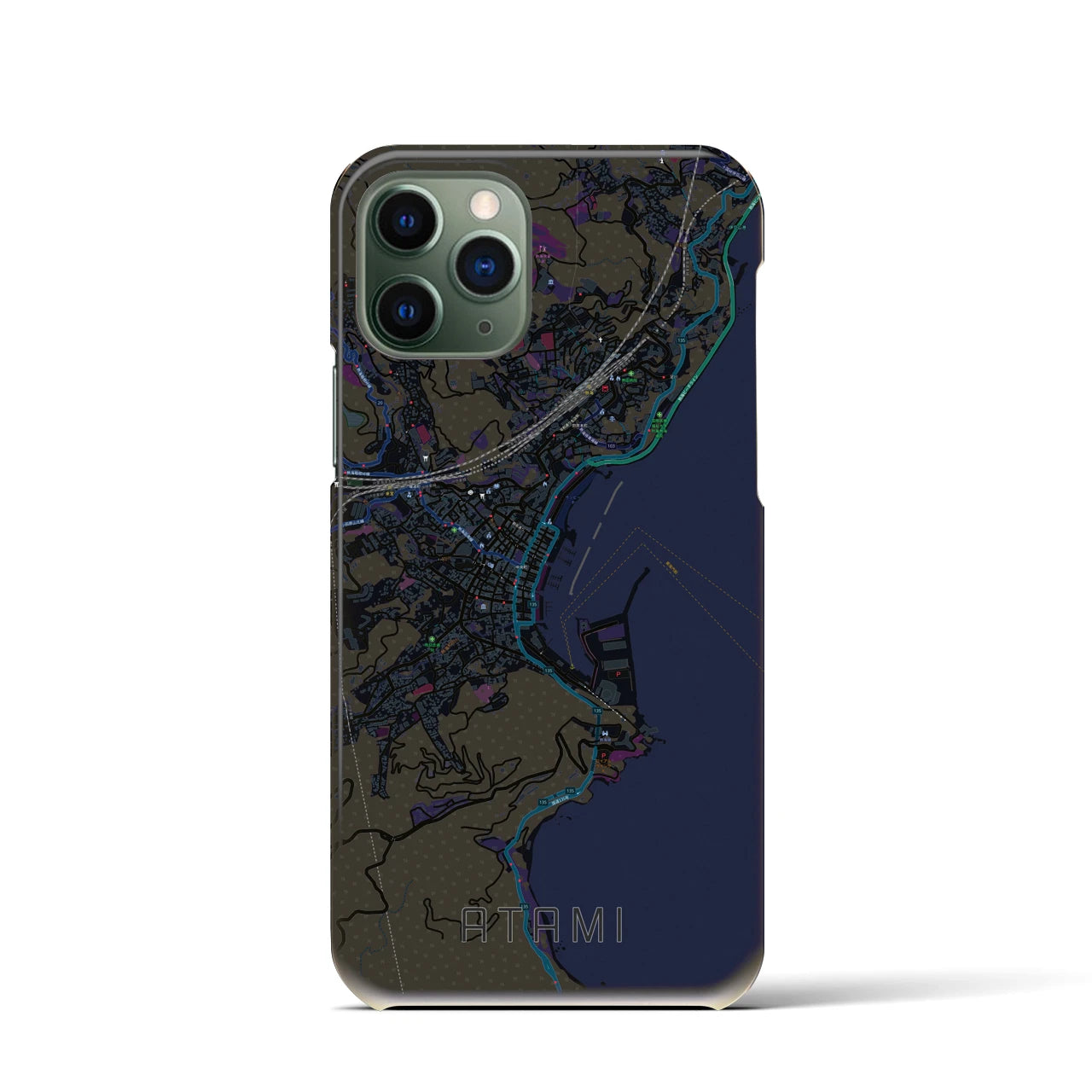 【熱海】地図柄iPhoneケース（バックカバータイプ・ブラック）iPhone 11 Pro 用