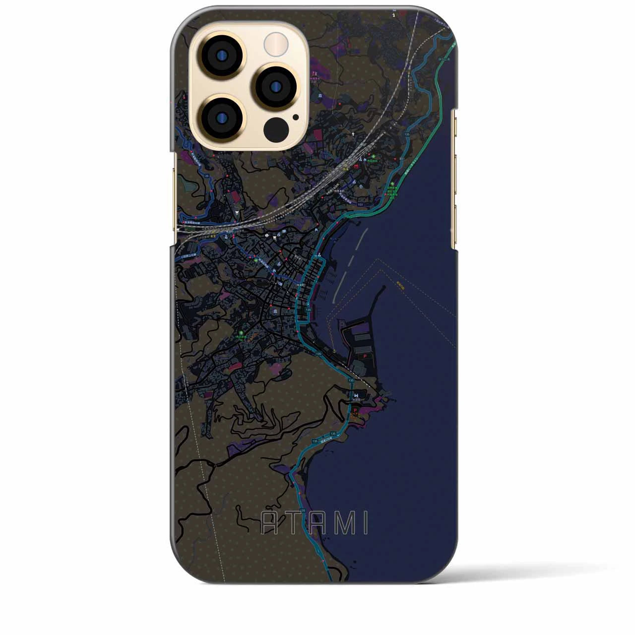 【熱海】地図柄iPhoneケース（バックカバータイプ・ブラック）iPhone 12 Pro Max 用