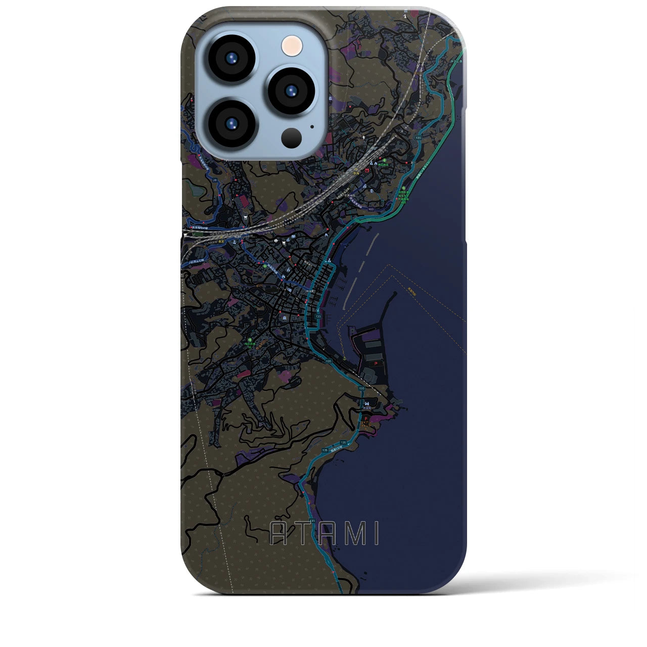 【熱海】地図柄iPhoneケース（バックカバータイプ・ブラック）iPhone 13 Pro Max 用
