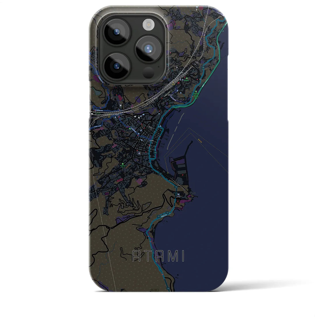 【熱海】地図柄iPhoneケース（バックカバータイプ・ブラック）iPhone 15 Pro Max 用