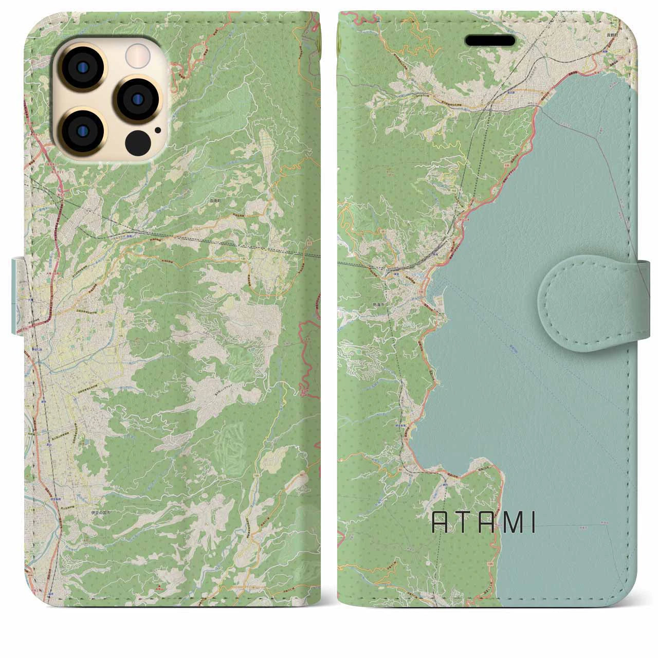 【熱海】地図柄iPhoneケース（手帳両面タイプ・ナチュラル）iPhone 12 Pro Max 用