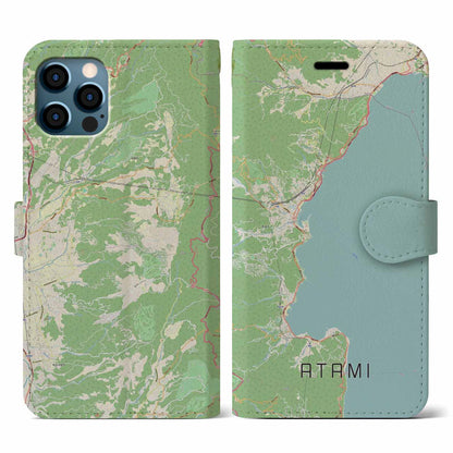 【熱海（静岡県）】地図柄iPhoneケース（手帳タイプ）ナチュラル・iPhone 12 / 12 Pro 用