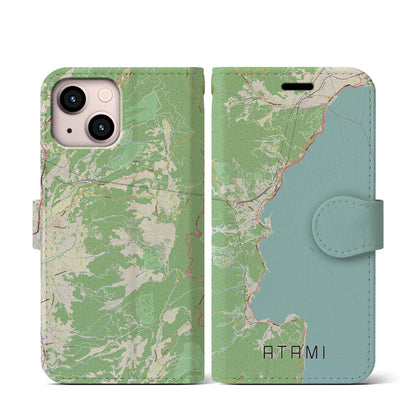 【熱海（静岡県）】地図柄iPhoneケース（手帳タイプ）ナチュラル・iPhone 13 mini 用