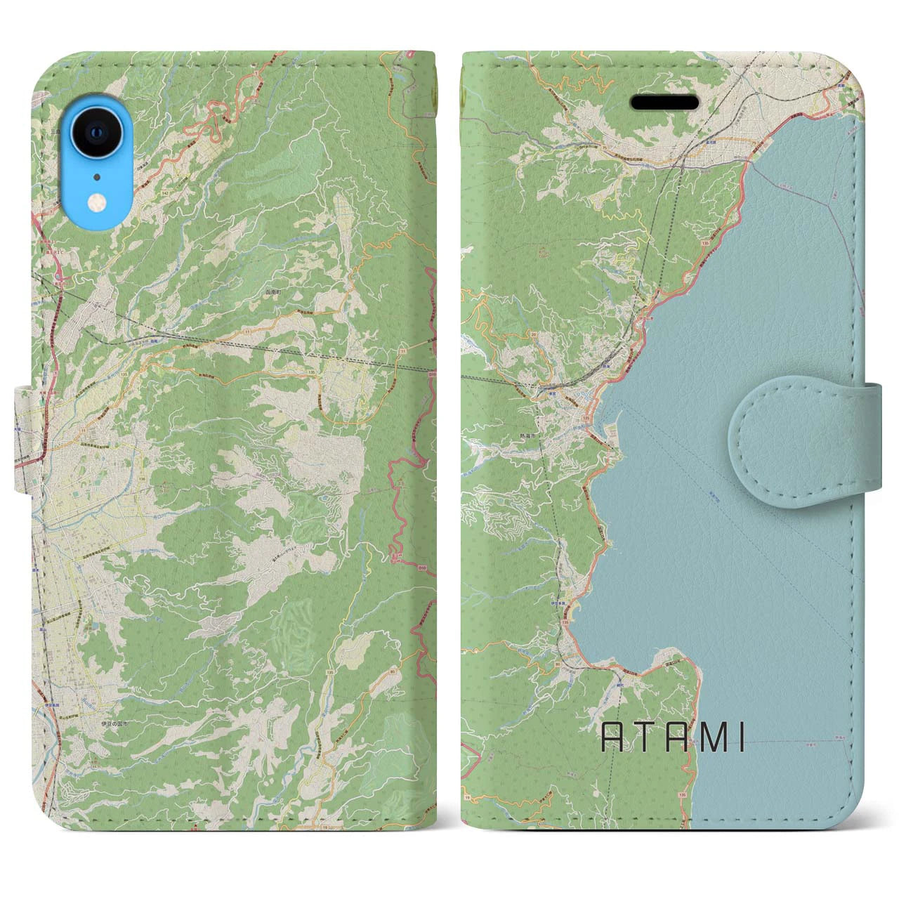 【熱海】地図柄iPhoneケース（手帳両面タイプ・ナチュラル）iPhone XR 用