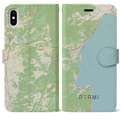 【熱海（静岡県）】地図柄iPhoneケース（手帳タイプ）ナチュラル・iPhone XS Max 用