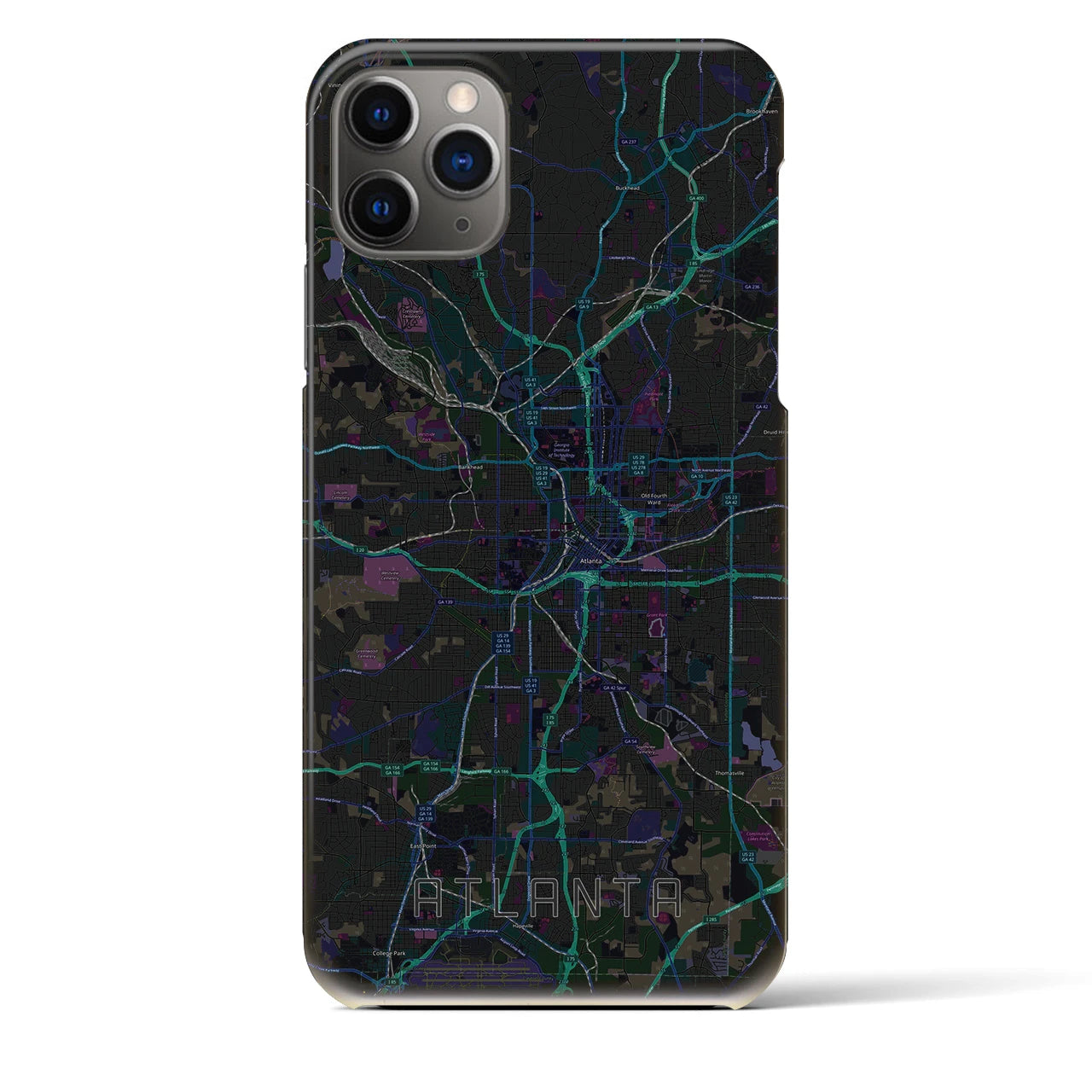 【アトランタ】地図柄iPhoneケース（バックカバータイプ・ブラック）iPhone 11 Pro Max 用