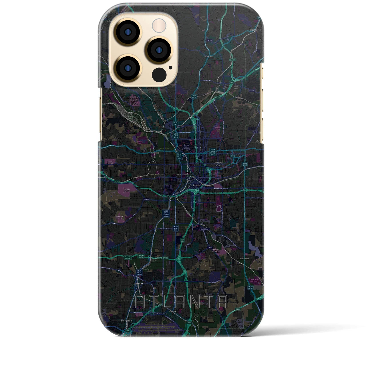 【アトランタ】地図柄iPhoneケース（バックカバータイプ・ブラック）iPhone 12 Pro Max 用