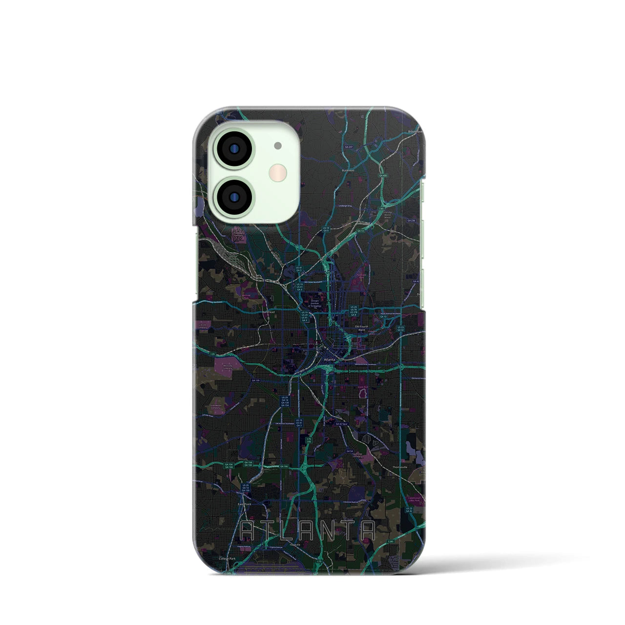 【アトランタ】地図柄iPhoneケース（バックカバータイプ・ブラック）iPhone 12 mini 用