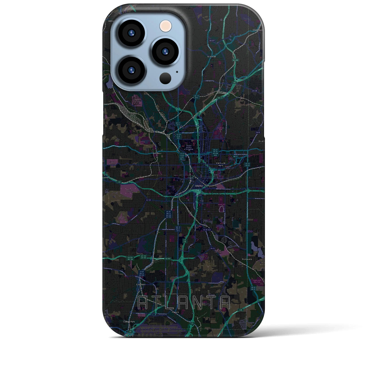 【アトランタ】地図柄iPhoneケース（バックカバータイプ・ブラック）iPhone 13 Pro Max 用
