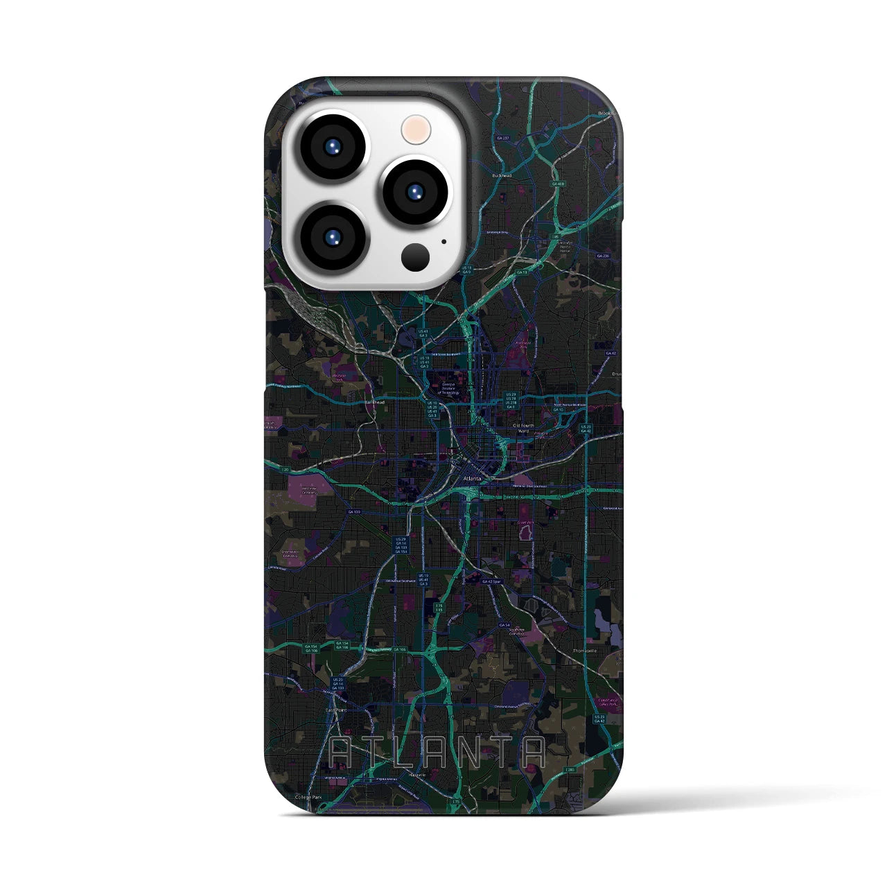 【アトランタ】地図柄iPhoneケース（バックカバータイプ・ブラック）iPhone 13 Pro 用