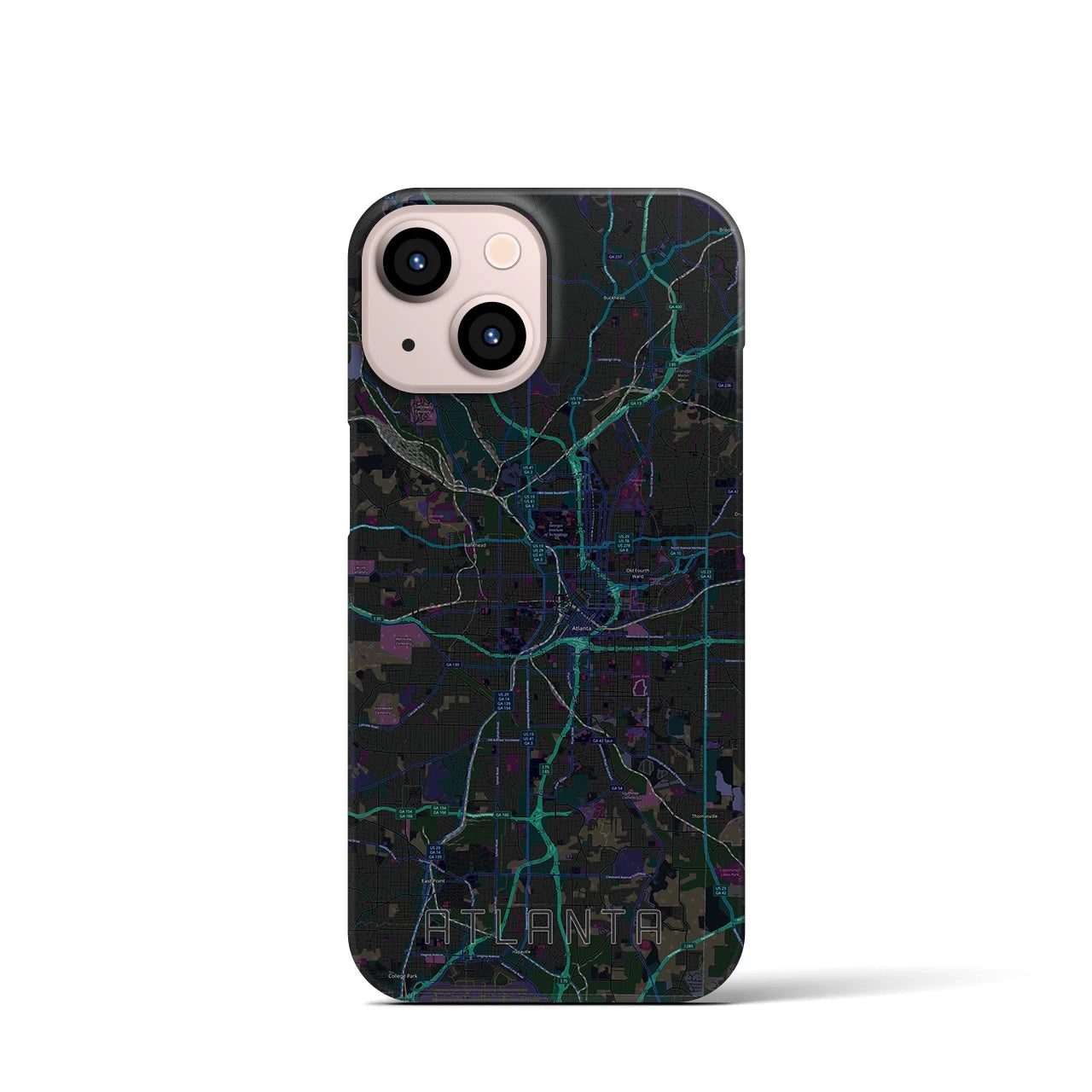 【アトランタ】地図柄iPhoneケース（バックカバータイプ・ブラック）iPhone 13 mini 用
