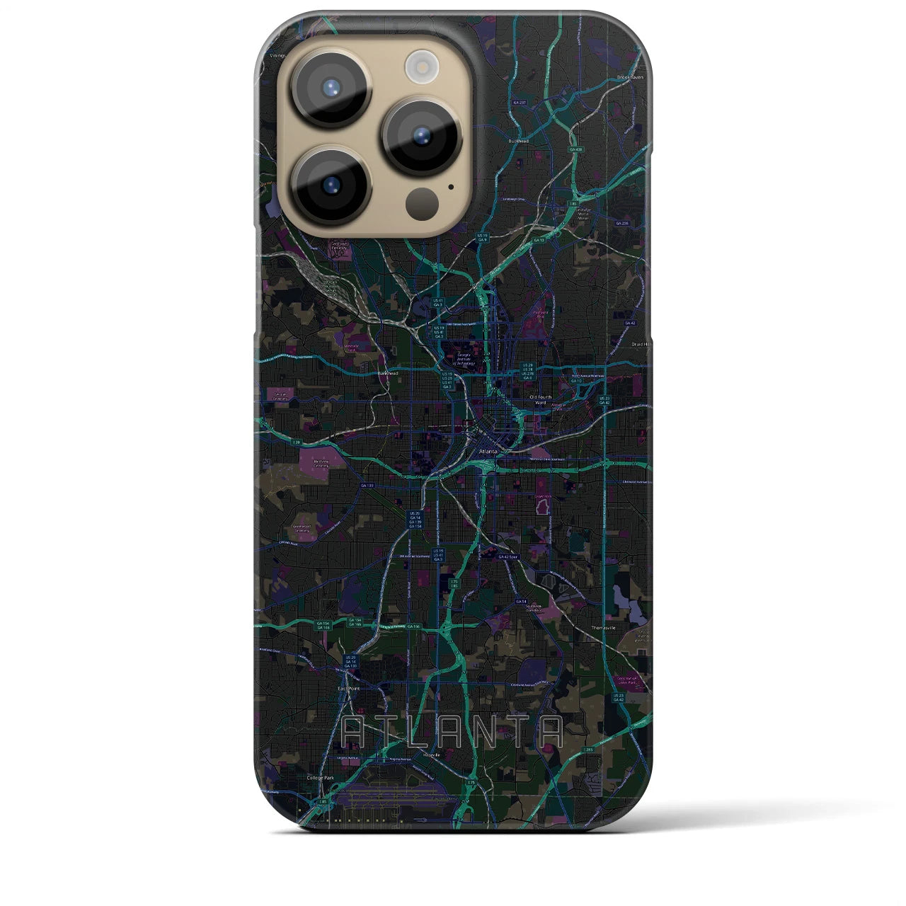 【アトランタ】地図柄iPhoneケース（バックカバータイプ・ブラック）iPhone 14 Pro Max 用