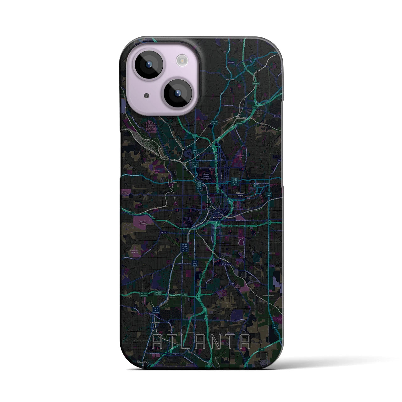 【アトランタ】地図柄iPhoneケース（バックカバータイプ・ブラック）iPhone 14 用