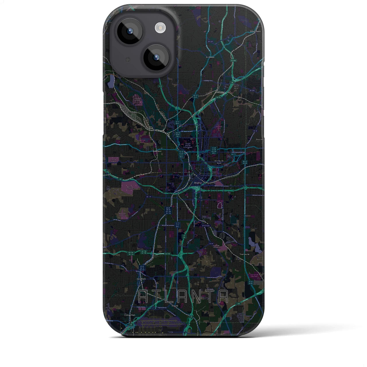 【アトランタ】地図柄iPhoneケース（バックカバータイプ・ブラック）iPhone 14 Plus 用