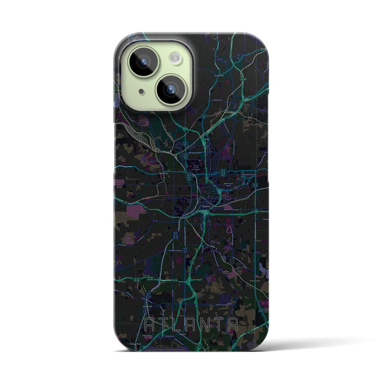 【アトランタ】地図柄iPhoneケース（バックカバータイプ・ブラック）iPhone 15 用