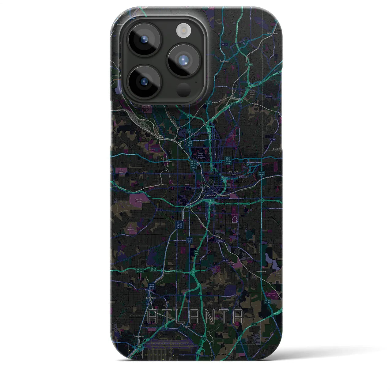 【アトランタ】地図柄iPhoneケース（バックカバータイプ・ブラック）iPhone 15 Pro Max 用