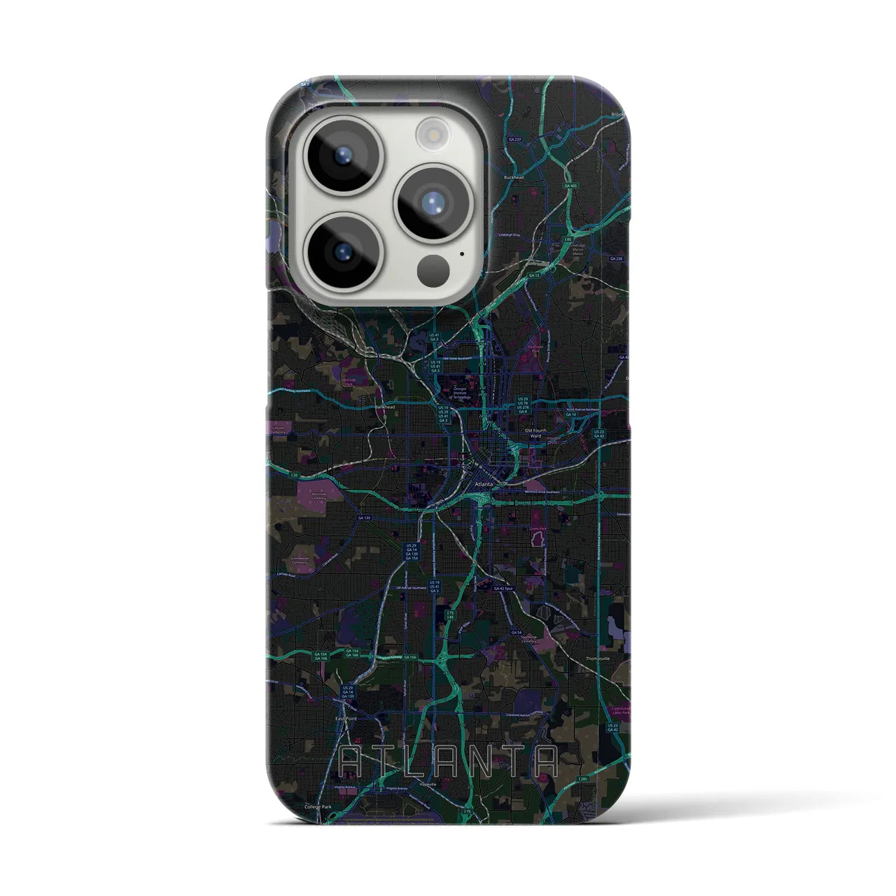 【アトランタ】地図柄iPhoneケース（バックカバータイプ・ブラック）iPhone 15 Pro 用