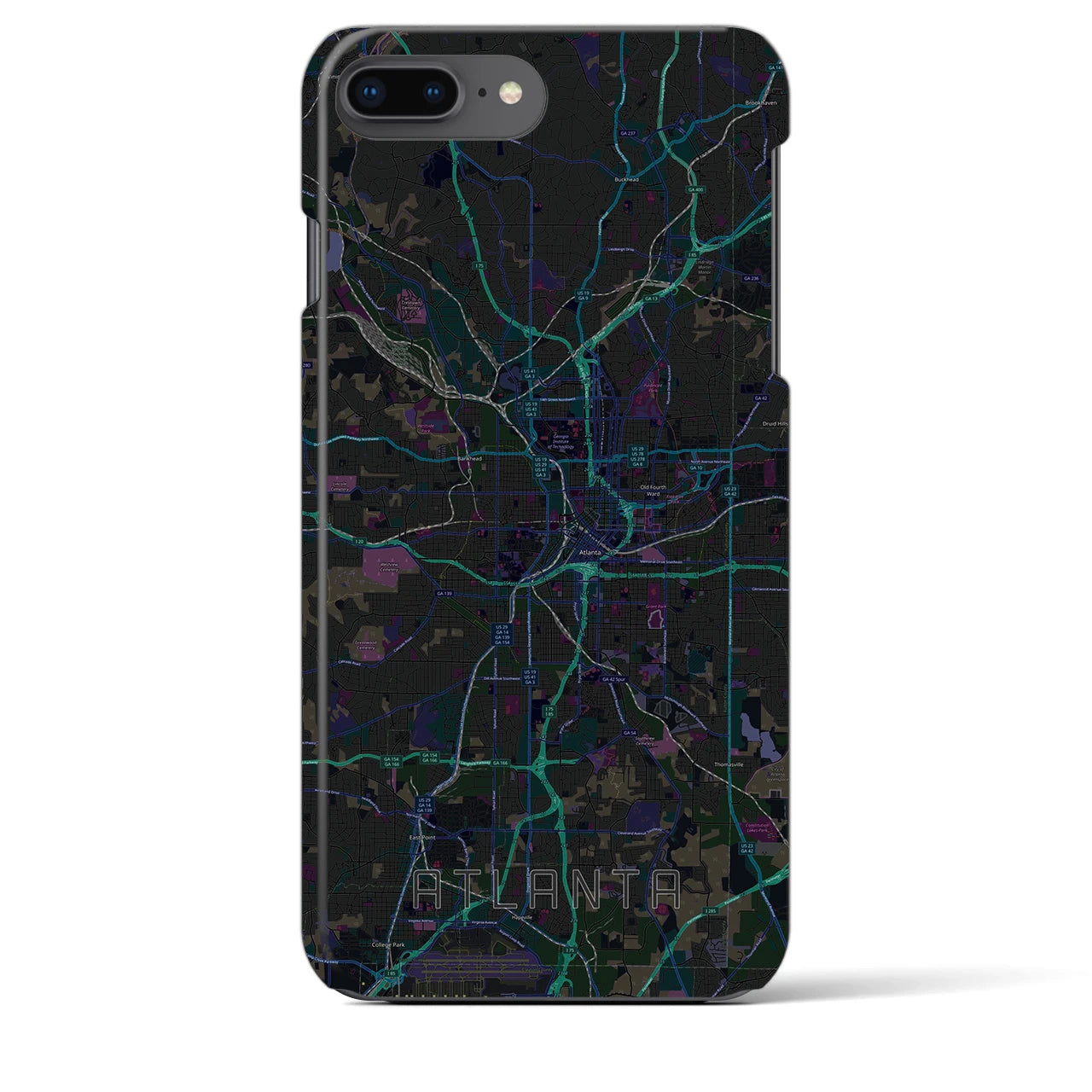 【アトランタ】地図柄iPhoneケース（バックカバータイプ・ブラック）iPhone 8Plus /7Plus / 6sPlus / 6Plus 用