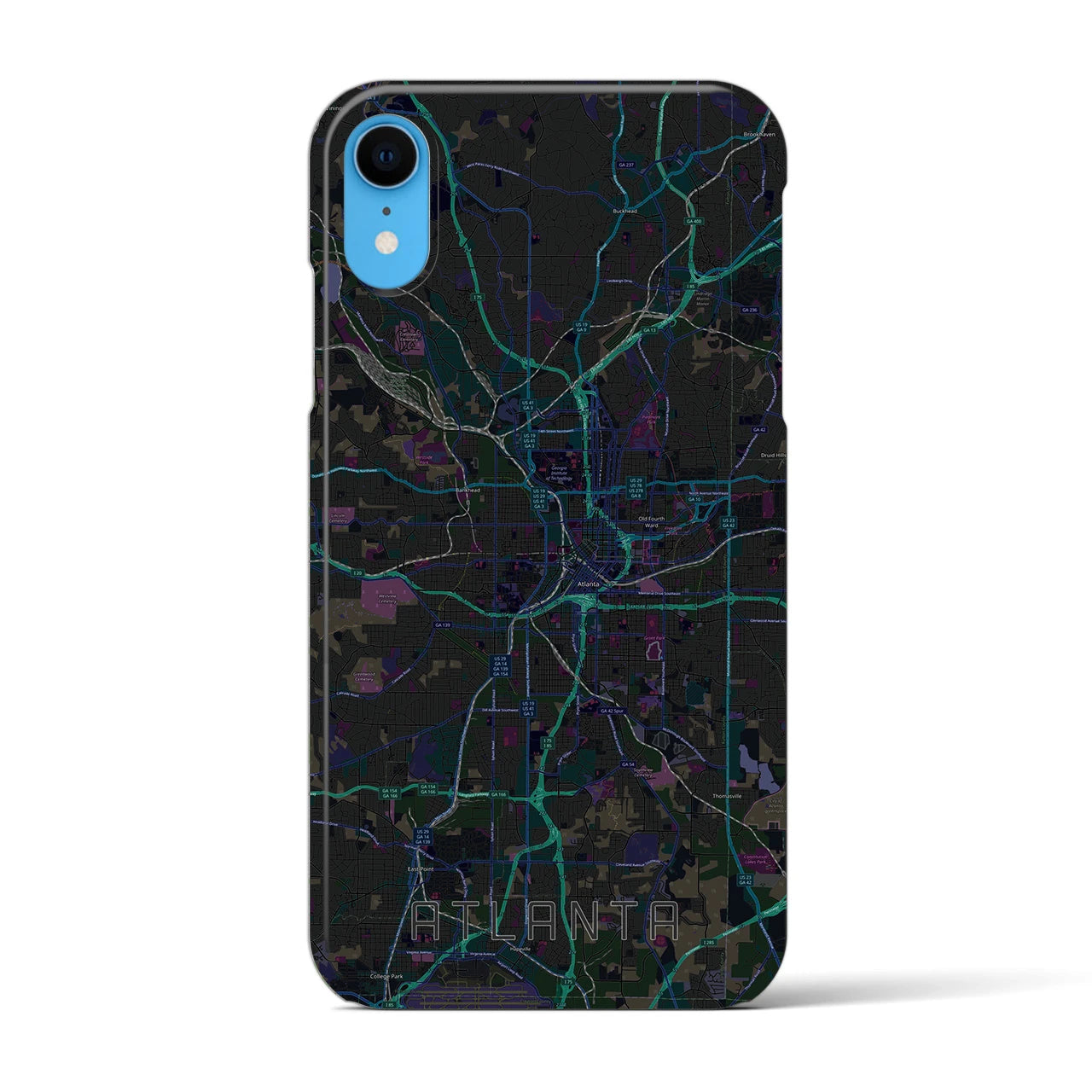 【アトランタ】地図柄iPhoneケース（バックカバータイプ・ブラック）iPhone XR 用